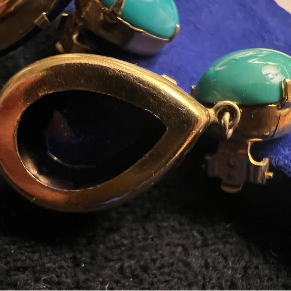 Bounkit Lapis and Turquoise Color Drop Clip-On Earrings - Picture 3 of 6